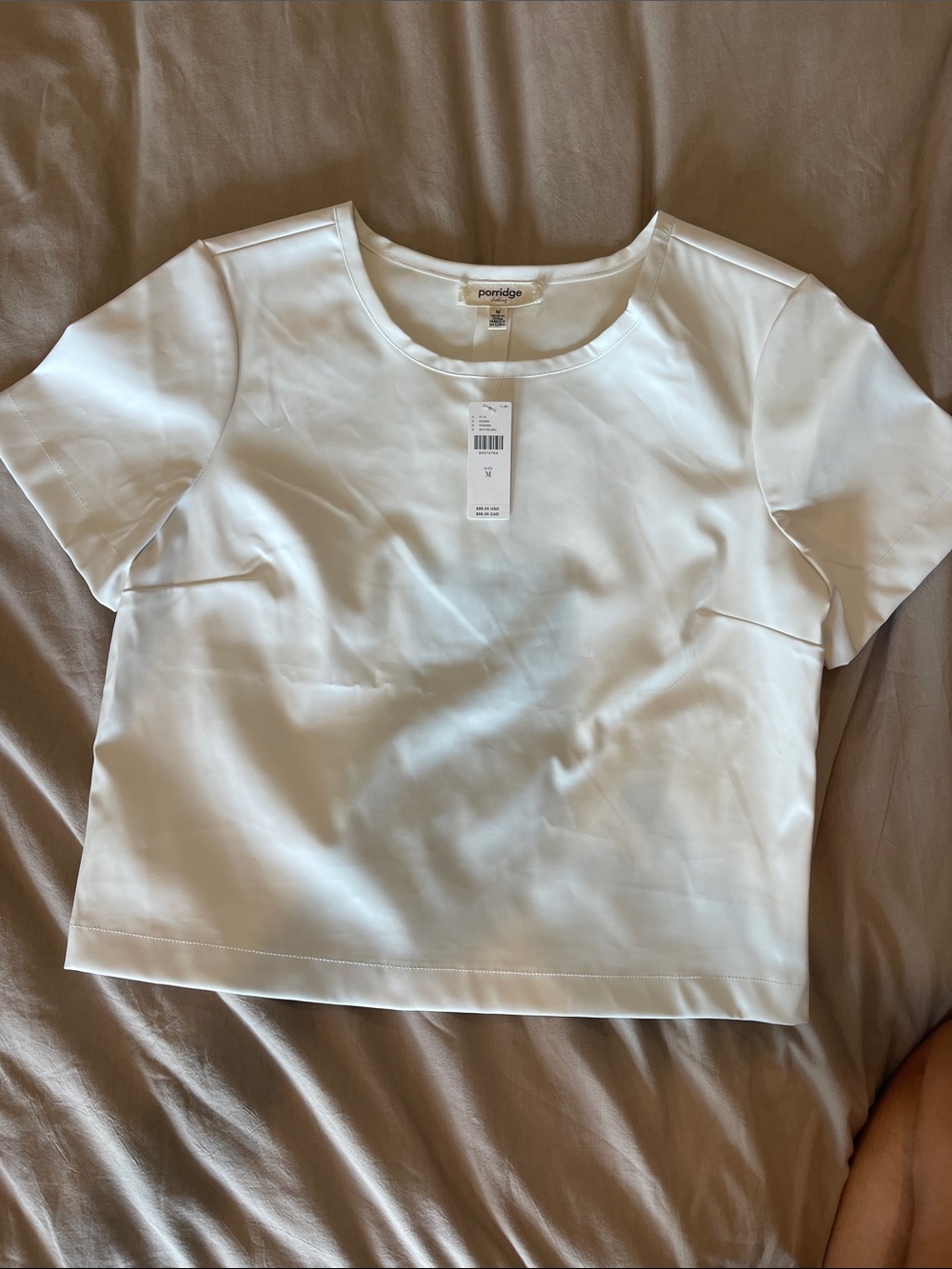 Anthropologie Medium Pleather Cream Short Sleeve Top